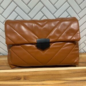 Brown Faux Leather Shoulder Bag Purse with Black Chain - EUC